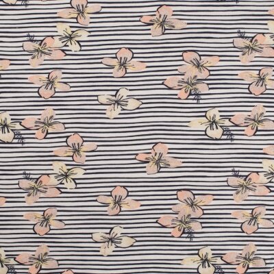 wit donker blauw strepen roze (poeder) glitter bloemen - tricot @kickenstoffen