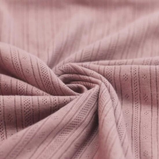 oud roze (licht) katoenen Pointelle (strepen) tricot @kickenstoffen