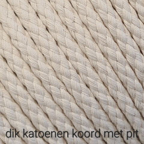 wit (ecru-natural) gevlochten dik katoenen koord 8mm  met pit