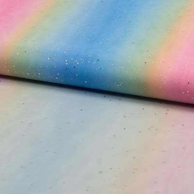 regenboog tule met glitters van KicKenStoffen de stoffenwebshop