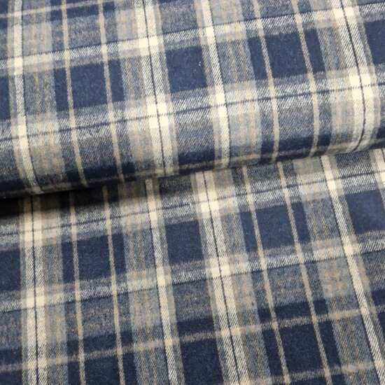 ruiten flanel natural beige en donker blauw van KicKenStoffen