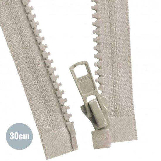 beige kiezel  Deelbare Bloktand Vislon Rits YKK 30cm