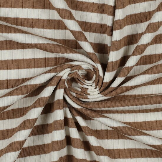 rib yarn dyed stripes cinnamon - brede ribtricot soft