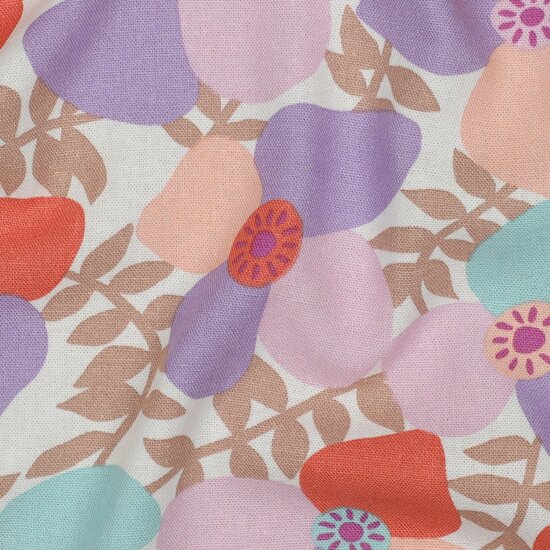 Vanilla Violet Lema Poppies Linnen viscose - KicKenStoffen Nerida Hansen
