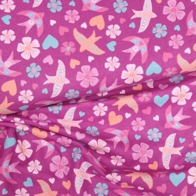 Poppyfabrics flanel met vogeltjes roze van KicKenStoffen