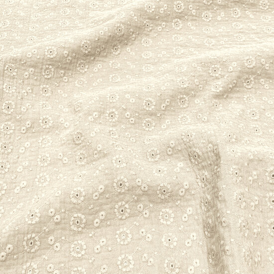 BEEBS natural broderie met bloem en gaatjes hydrofiel Suzy kickenstoffen