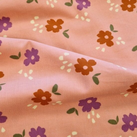 roze gekleurde bloem corduroy extra fijne rib van KicKenStoffen 96751