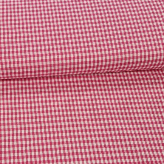 fuchsia roze 5mm boerenbont ruitje - katoen KicKen Stoffen