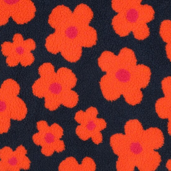 teddy marine blauwl oranje rood  bloemen Poppy fabrics 03716. - KicKenStoffen