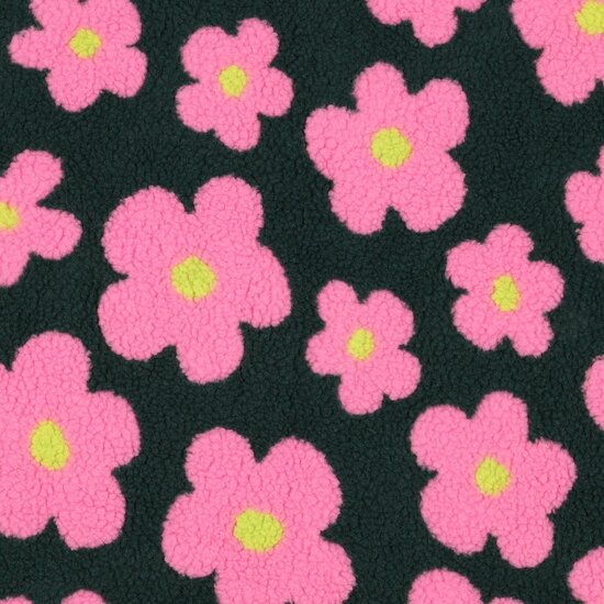 teddy groen roze lime  bloemen Poppy fabrics 03716. - KicKenStoffen