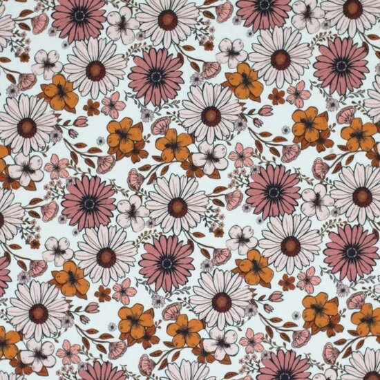 wit (off white) roze-terraocotta dusty oranje nude roze Vintage Madeliefje - digitaal tricot