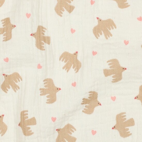vogels en hartjes hydrofiel creme beige van kickenstoffen