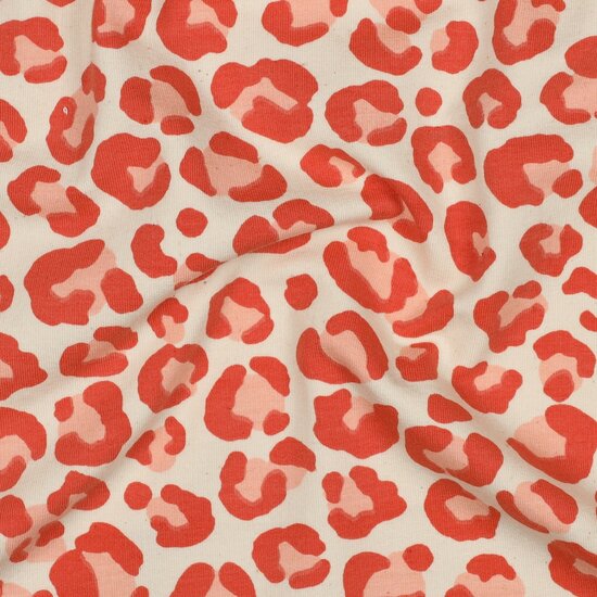beige oranje luipaard print french terry 06611.006 kickenstoffen