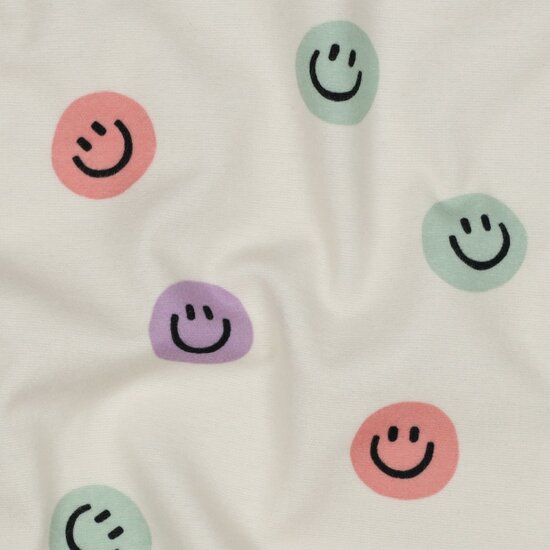 smiley flanelstof Poppy fabrics - kickenstoffen roze  lila mint