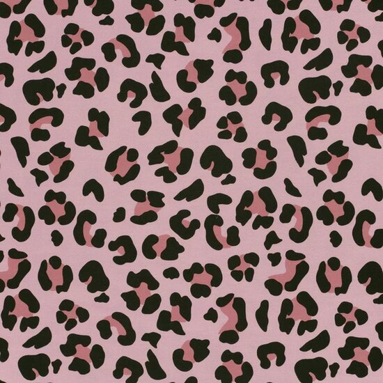 digitale panterprint frenchterry roze - Jursie - KicKenStoffen