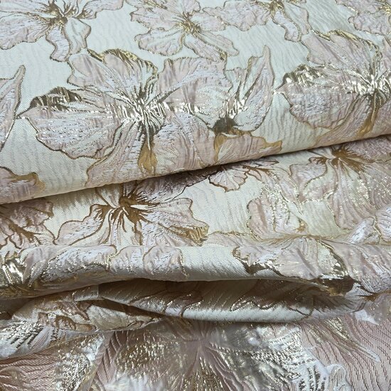 jacquard stof wit roze goud Q11859 - kickenstoffen