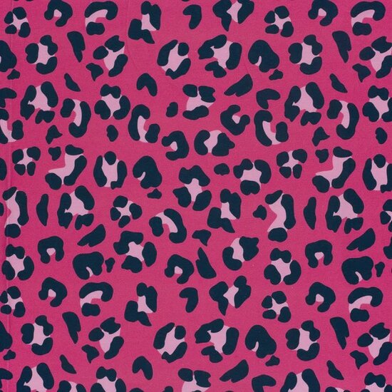 digitale panterprint frenchterry fuchsia roze - Jursie - KicKenStoffen