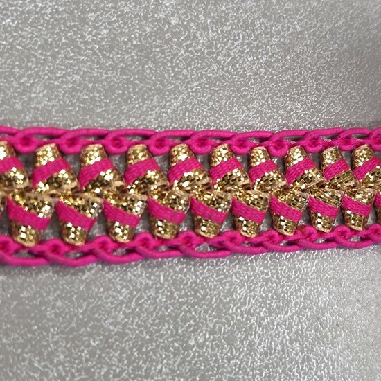 galonband goud fuchsia gevlochten - KickenStoffen
