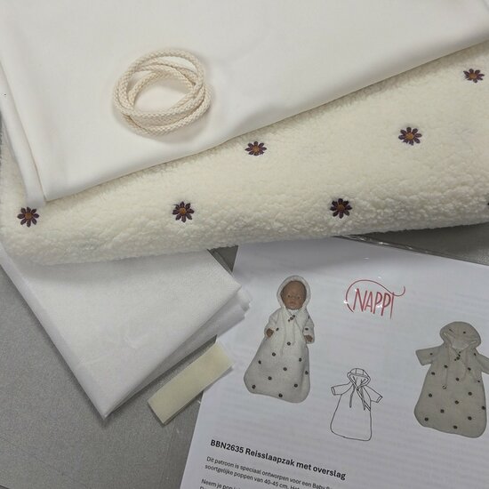 naaipakket poppentrappelzak - reispak teddy en french terry