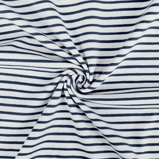 BEEBS spandextricot donkerblauw streepjes van kickenstoffen
