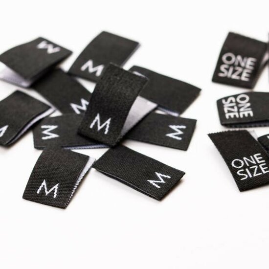 zwarte maat labels one size - xs tot xxl