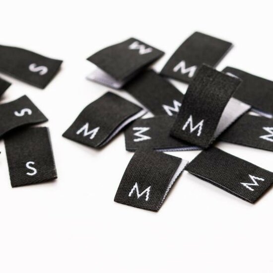 zwarte maatlabels onesize - xs tot xxl