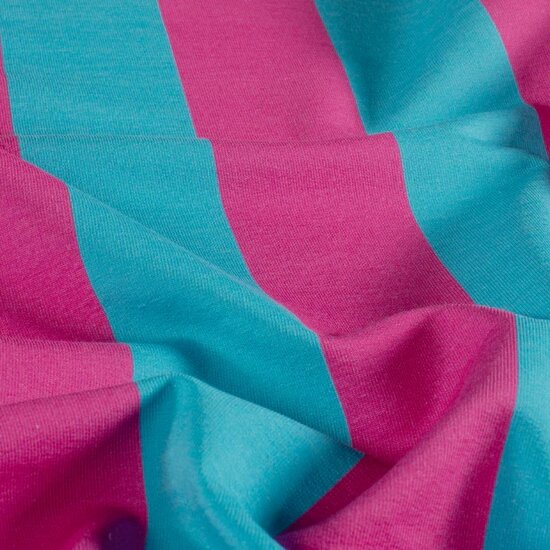 French terry brede strepen roze en aqua blauw &ndash; FVJ collectie kickenstoffen