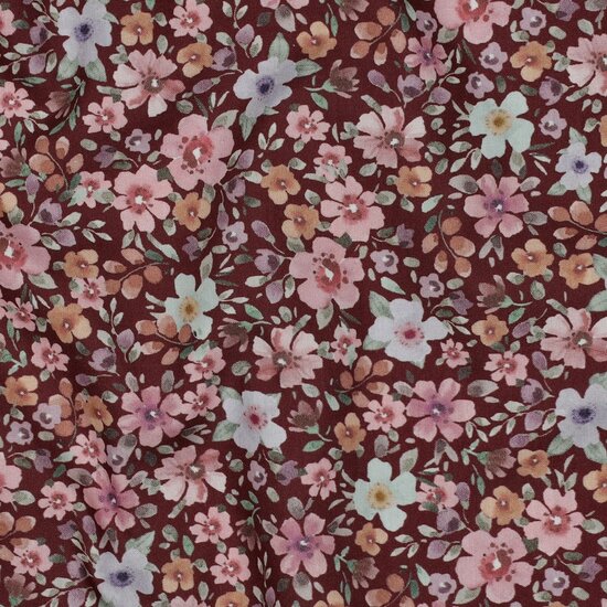 08117.021 Poplin katoen bloemen digitaal &ndash; burgundy &ndash; Poppy
