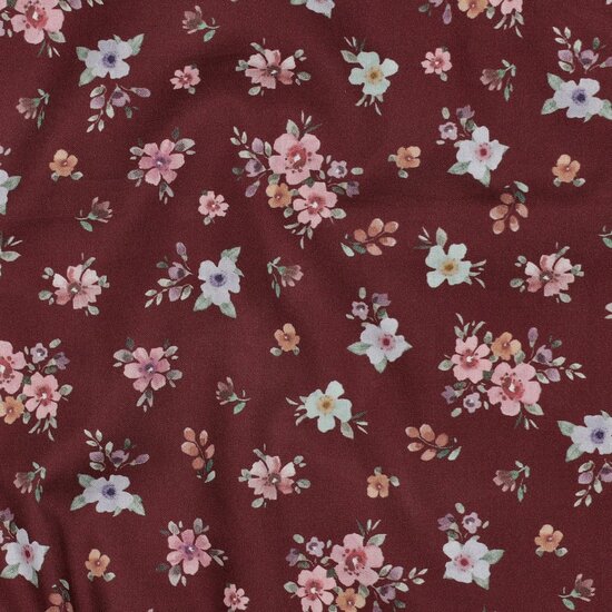 08117.031 Poplin katoen bloemen digitaal &ndash; burgundy small &ndash; Poppy