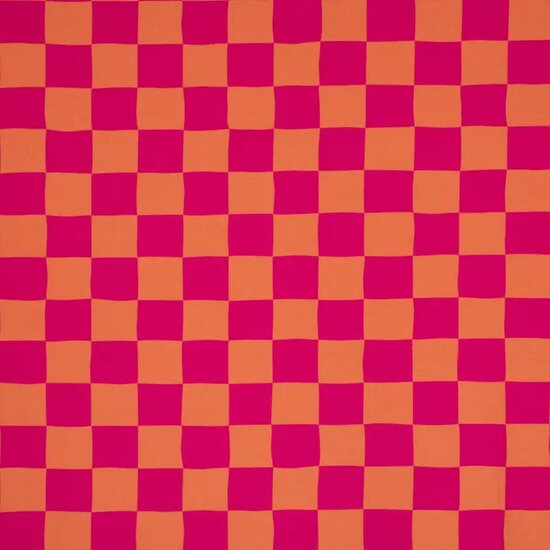 canvas half panama fuchsia oranje blokken - kickenstoffen 