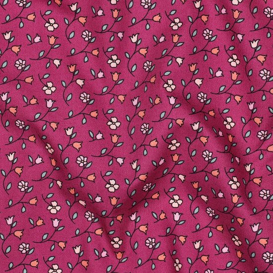 Poplin Katoen Veldbloemen Poppy