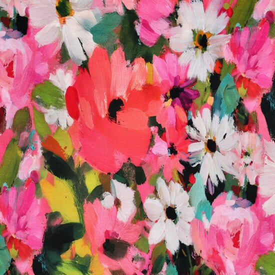 Poppy French Terry Digital Bloemen Fuchsia