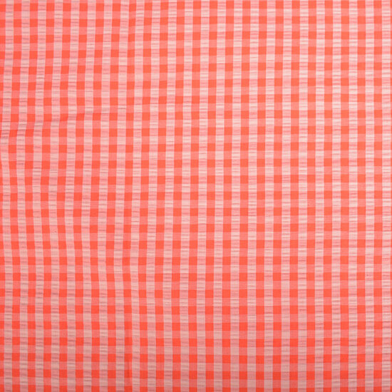Seersucker ruit koraalrood zachtroze 112853