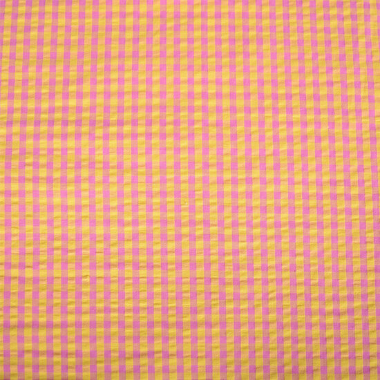 Seersucker ruit geel roze 112845