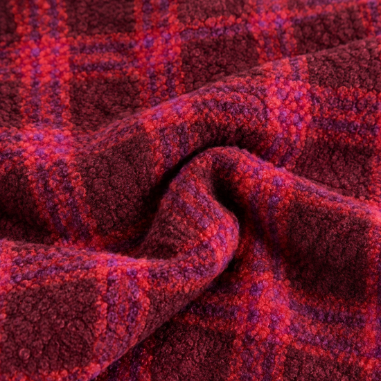 Boucle teddy checks burgundy fuchsia Swessie - 126758 curly fleece