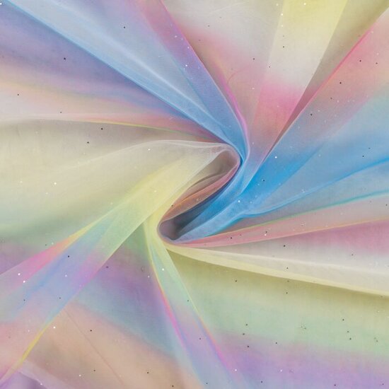 regenboog tule met glitters van KicKenStoffen de stoffenwebshop KC2122-011