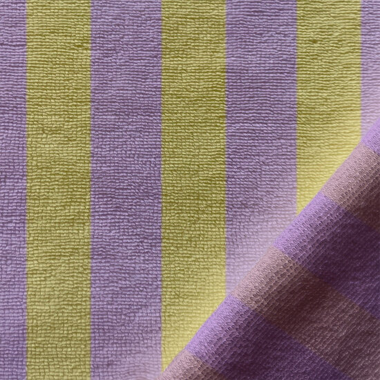 Bamboe Katoen Fleece Badstof lila geel kickenstoffen