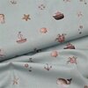 mint green white beige maritime sea animals digital cotton