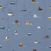 jeans blue yellow red green boats and ships on sea digital coated cotton