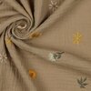 beige white yellow green sunflowers embroidery double gauze