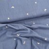 jeans blue beige gold moon and stars embroidery double gauze