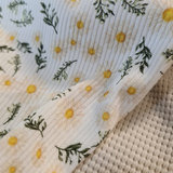 wit (off white) geel army groen madeliefjes bloemen - digitaal fijne katoenen Baby rib tricot SOFT_
