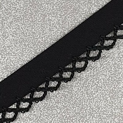 black bias binding with knitted scallop