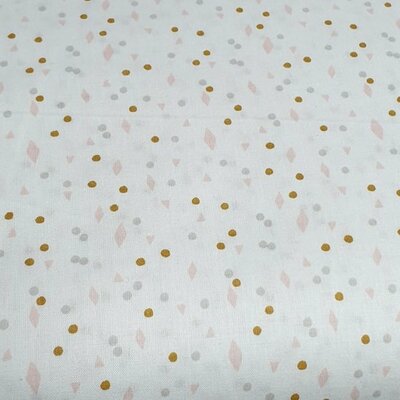 wit roze geel oker grijs wieber & stipjes katoen