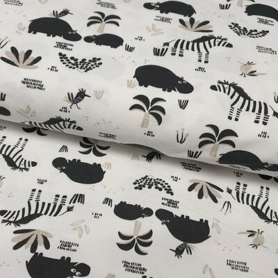 wit kiezel zwart hippo nijlpaard zebra - tricot