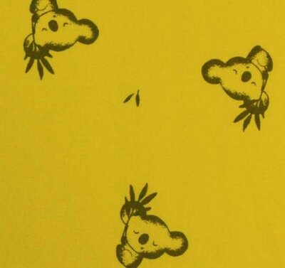 geel (mosterd/oker) donker grijs koala beertjes - tricot