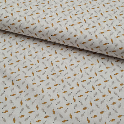 wit camel/mosterd grijs blaadjes veertjes katoen