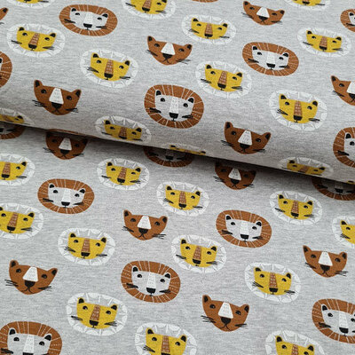 grijs (licht melee) oker bruin camel leeuw en tijger baby jogging - french terry (op=op)