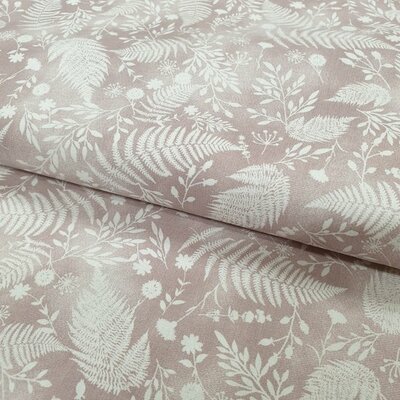 roze (oud licht) met wit varen- en wilde blaadjes botanisch poplin katoen