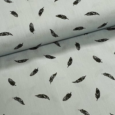 groen (vintage) zwart veertjes poplin katoen (op=op)